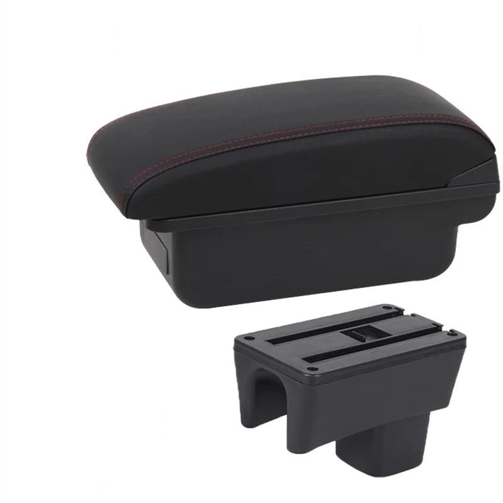 NMJLQW Storage Rack Armrest Box With Multifunctional Support PU Upholstered Car Interior Modification Accessories For Swift 2005-2023(C2 Red line No USB)