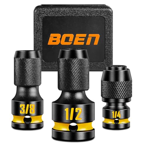 boen 3/8 1/4 1/2-Inch Drive to 1/4-Inch Hex Socket Adapter, 3PCS Quick Release Impact Bit Holders, Square Drive Adapter, CR-MO Steel, Deep Embossed Size Marking
