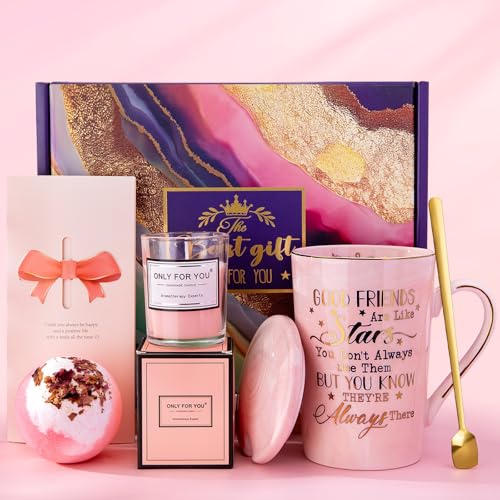 Best Friend Birthday Gifts for Women, Friendship Gifts for Women, Good Friends Coffee Mug with Bath Ball Scented Candle Gift Basket, Spa Relaxation Pamper Gift Set for Friends, Girls, Besties, BFF