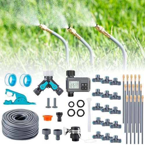 Garten Bewässerungssystem 360° Frei Verstellbar mit Bewässerungscomputer Tropfbewässerung Präziser Durchflussregelung, Sprinklersystem für Gewächshaus, Hochbeet, Terrasse, Balkontopfpflanzen
