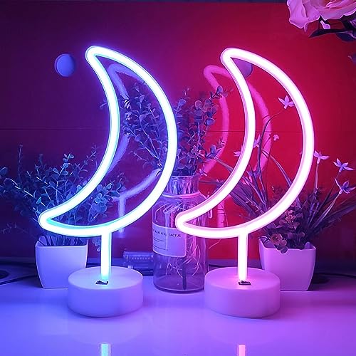 Image of JYWJ Monn LED Neon Light with Holder Base Desktop Wall Decoration Signs | Holder Base Included, Desktop Display, Wall Mountable, Decorative Lighting, LED Neon Design
