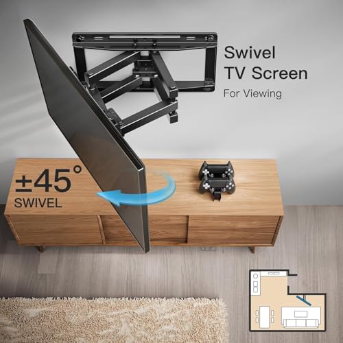 Image of Pipishell Full Motion TV Wall Mount for 26-65 inch TVs up to 99 lbs, TV Mount with Dual Arms, Swivel, Tilt, Max VESA 400x400mm, 3 Bracket Heights, Wall Mount TV Bracket Fits 12 inch /16 inch Wood Studs, PIMF4