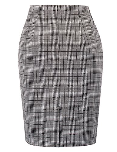 Kate Kasin Womens Knee Length Elastic Waist Stretchy Bodycon Plaid Business Pencil Skirt #TOP1