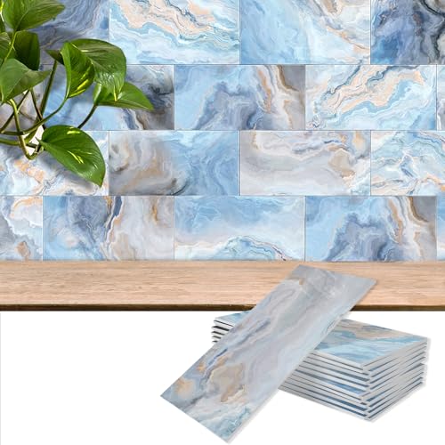 MIQIDUO 32 Sheets Peel and Stick Subway Tile Backsplash 4" x 8", Waterproof Heat Resistant Self Adhesive Marble Look Wall Tiles for Kitchen Bathroom, Removable Easy Install No Tools Renter Friendly