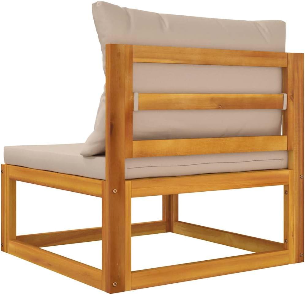 vidaXL Outdoor Patio Middle Sofa with Cushions - Solid Acacia Wood, Taupe Cushions, Weatherproof, Easy Assembly, Modular Configuration