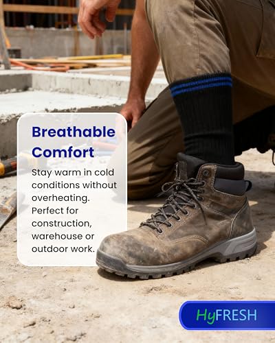 HyFRESH 12 Pairs Mens Work Socks - Thick Work Socks Mens 6-11 Heavy Duty - Thermal Work Boot Sock Multipack - Breathable, Durable, Comfortable Cotton, Reinforced Toe & Heel - Multicolour - Image 4