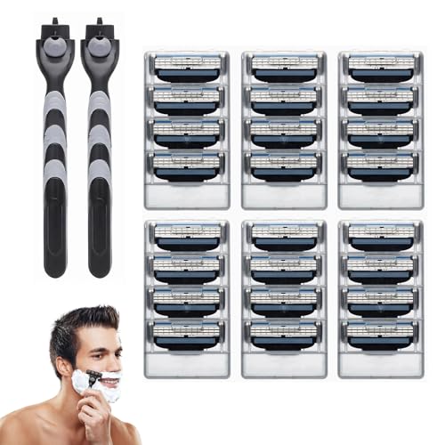 24 Pcs Cuchillas Compatible Con Mach 3 Recambio Con 2 Sujetador De Cuchillo