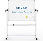 VIZ-PRO Double-Sided Mobile Whiteboard, 96 x 48 Inches, Magnetic Rolling Dry Erase White Board on Wheels with Aluminium Frame and Stand
