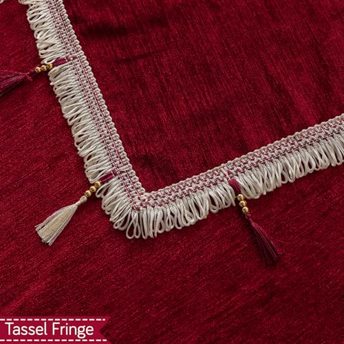 Image of HOKIPO 'Serenity Tassel' Chenille Sofa Cover 3 Seater and 2 Seater with Tassels | Crimson Ruby (IN-891 + IN-892 - MRN)