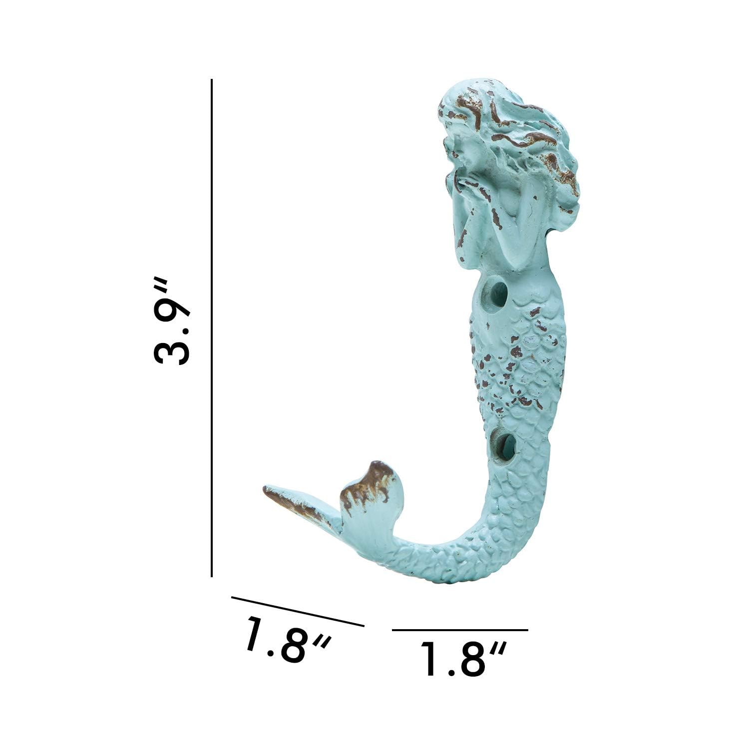 SOFFEE DESIGN 2pcs Mermaid Shape Metal Wall Coat Hooks, Farmhouse Decoration Wall Mounted Hanging Racks Coat Hooks for Keys, Towels, Clothes, Scarf, Bag