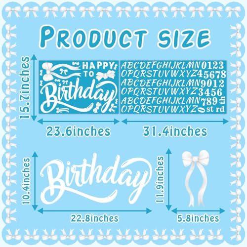Custom Name Happy Birthday Sign Decal for Backdrop White Birthday Vinyl Letters for Balloon Arch DIY Ages Bow Birthdays Welcome Signs Kids Adult Birthdays Banner for Wall Party Background Supplies