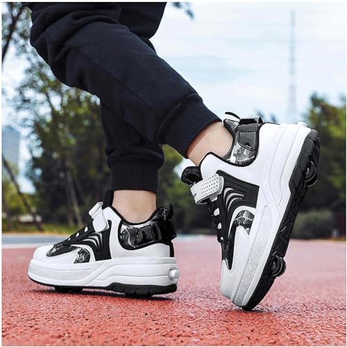 Shoes with Wheelsfor Boys Girls,Retractable Technical Skateboard Shoes, Sports Shoes,4 Wheels Roller Skates, 2 in 1 Multi-Purpose Children's Shoes Gift -A||32 EU2