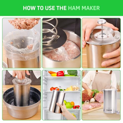 YEIRFEIR Meat Press for Deli Meats & Ham - 304 Stainless Steel Food-Grade Hamburger and Lunch Meat Maker Kit with Thermometer, 20 Cooking Bags&Recipes - Healthy Homemade Food Cooking Tool