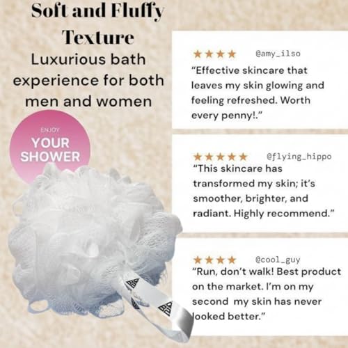 Image of QBZ Large Bath Loofah Sponge Scrubber Exfoliator for High Lather Cleansing (WHITE, 1 Count (Loofah Pauch& Loofah))