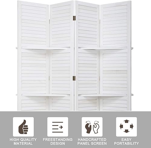 Miniatura 2 de FDW Divisor de habitación de 4 paneles, pantalla de madera plegable de privacidad con tres estantes inteligentes, pantalla de división portátil de