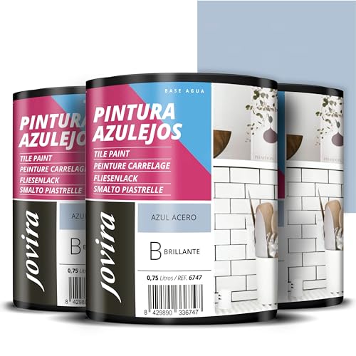JOVIRA PINTURAS Vernice Per Piastrelle a Base d'acqua. Date un nuovo look alla vostra cucina e al vostro bagno. (3x750 Millilitres, Blu Acciaio). F-14-3