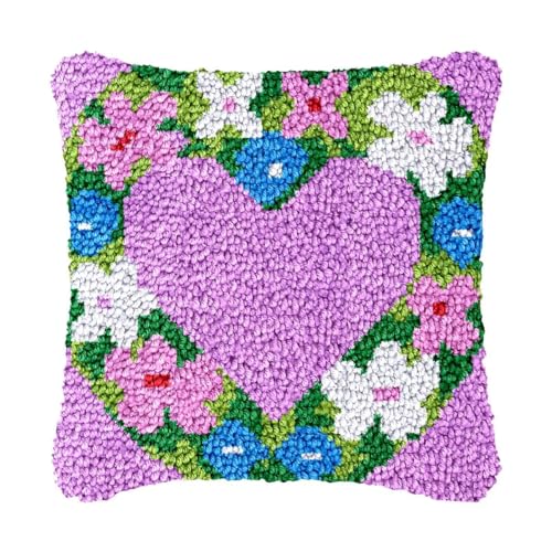 Image of bositigo Latch Hook Kits for DIY Throw Pillow Cover, Colorful Handmade Pillow Case for Home Decoration, Festival Gift 17x17inch (Flower-BZ163)