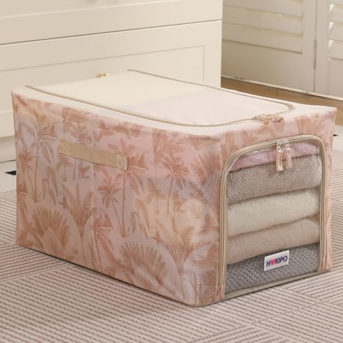 HOKIPO 600D Oxford Fabric Cloth Organizer for Storage, Beige Botanica - Extra Large Pack of 1 (AR-6490-BGE)