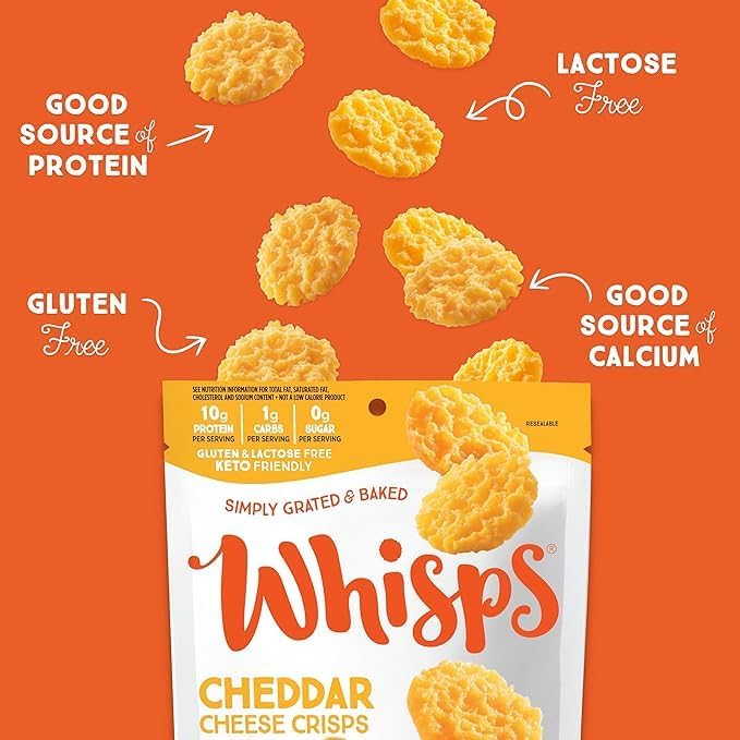 Whisps Cheese Crisps Cheddar Cheese | Protein Chips | Healthy Snacks | Protein Snacks, Gluten Free, High Protein, Low Carb Keto Food (2.12 Oz, 4 Pack)