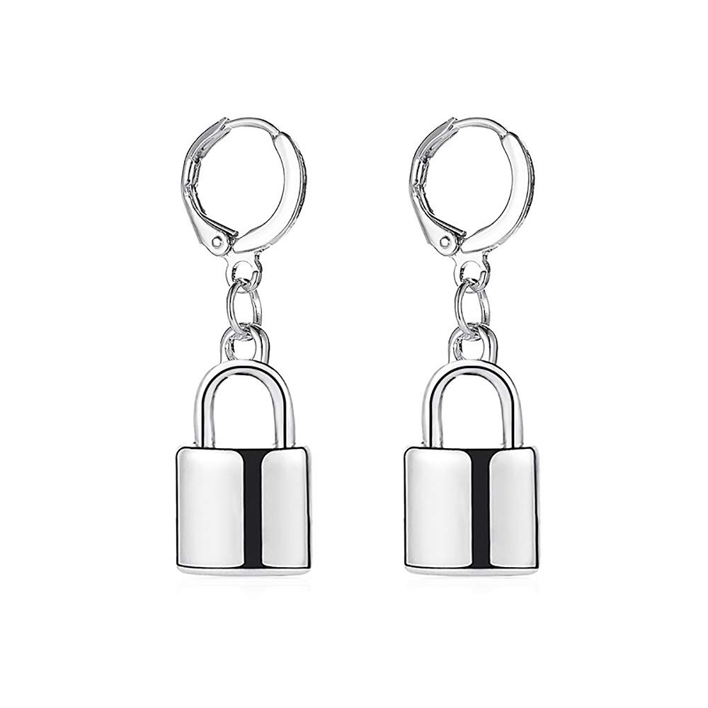 Gold Huggie Lock Hoop Earrings Lock/Heart Dangle Drop Earring for Women.Small Edgy Earrings Girl Teens Aesthetic Jewelry