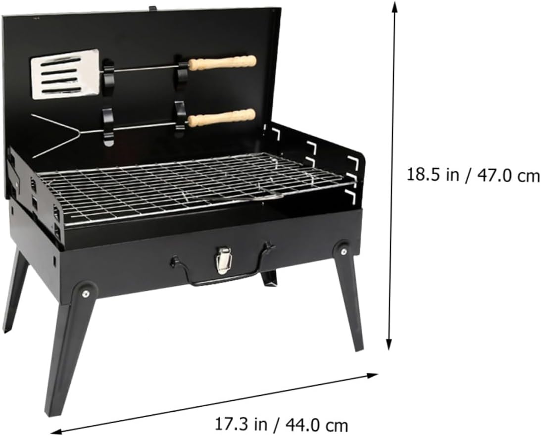 PRETYZOOM Portable Bbq Grill Folding Outdoor Camping Barbecue Stove with Accessories, Compact 44x27x47cm Steel Frame, Double-sided Cooking Surface for Picnic, Hiking, and Backyard Use
