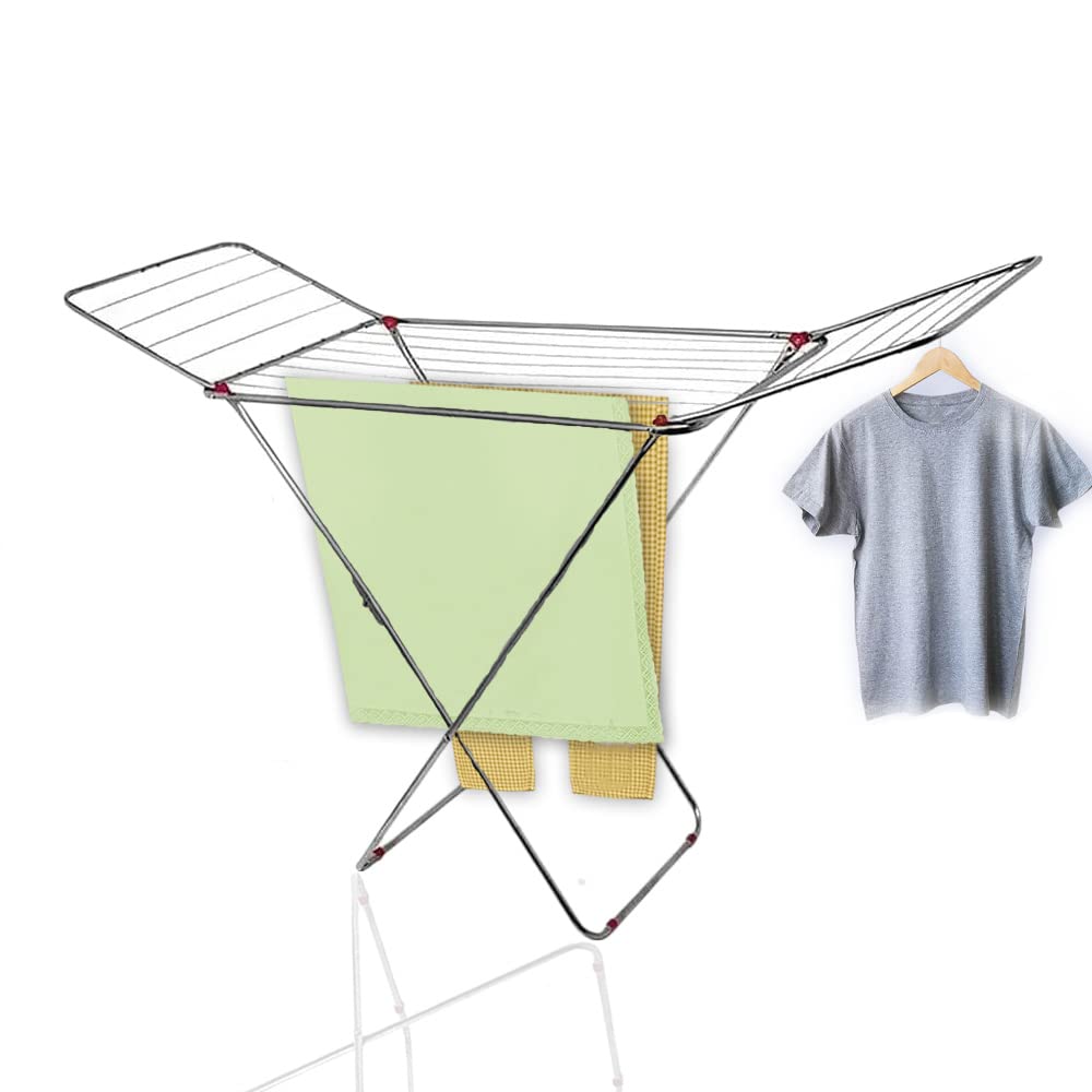 AAMEN Foldable winged Laundry Drying Rack, Portable & Collapsible Clothes Rack, Sturdy Metal Stainless Steel Washing Rack Perfect For Indoor & Outdoor Use