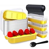 Moldes para pasteles con tapa,rectangulares de 6.8 onzas,100 mini moldes para pan de aluminio, 100 cucharas de postre con...