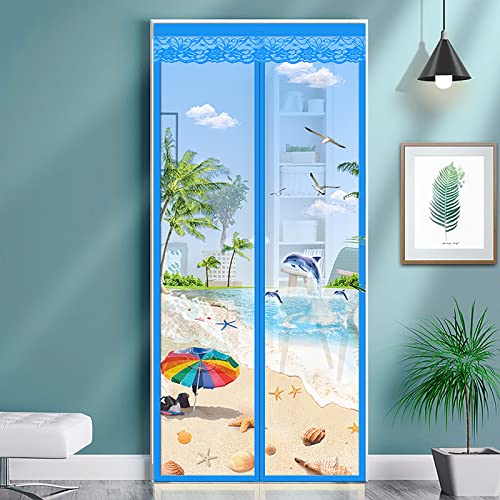 Magnetic Fly Screen Door Heavy Duty Windproof Anti Mosquito Mesh Curtain with Magic Tape No Punch Lace Decorative Embroidery Pattern Curtain Keeps Bugs & Insects Out (90x210CM - Image 3