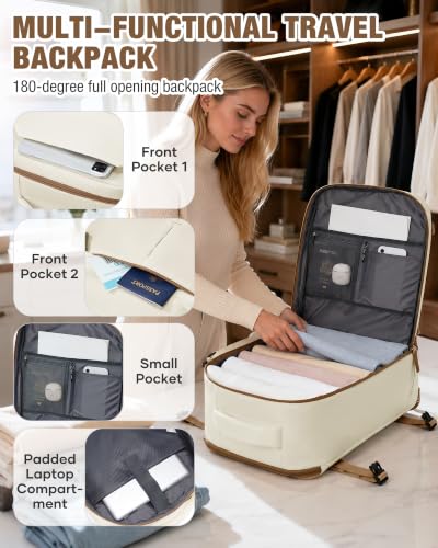 Image of Travel Backpack for Women & Men,Airline Approved Carry On Backpack for Traveling Personal Item Bag Gym Backpack with Shoe Compartment, Business Causal Weekender College Laptop Backpack,Beige Brown
