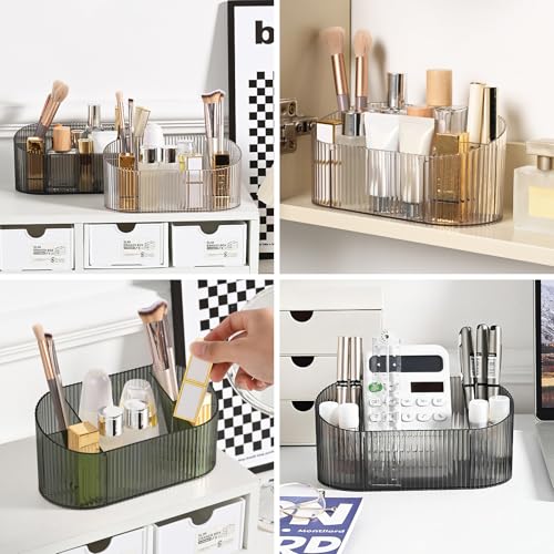DASITON Capacity Makeup Brush Holder,5 Slot Makeup Brush Holder,Vintage striped Make Up Brush Holder,for Vanity Decor,Bathroom Countertops,Desk Storage Container,Cosmetic Display c image 1