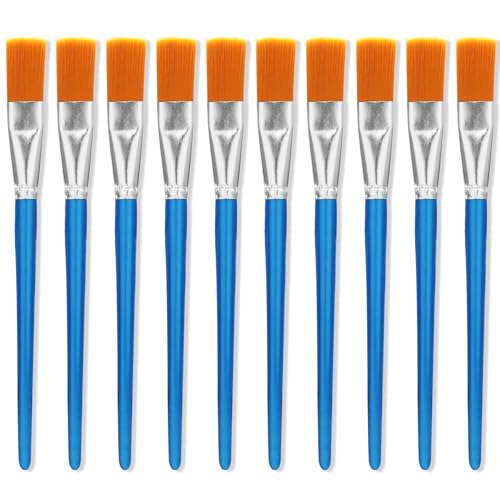 Zorfeter 10 PCS 1 Inch Flat Paint Brushes Synthetic Paint Brushes Wooden Handle Bulk Detail Painting Fine Art Painting for Acrylic/Watercolor/Oil Crafts/Student/Adult Artist
