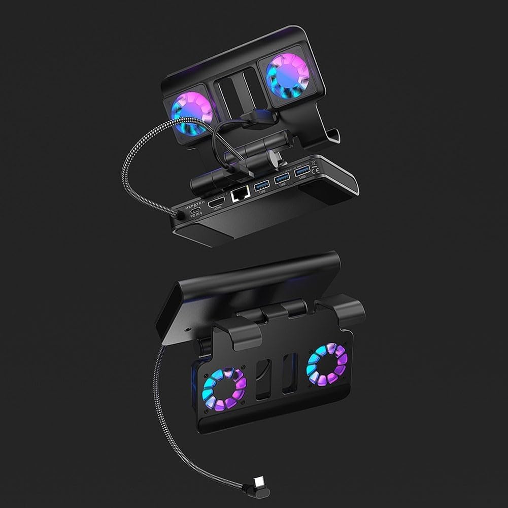 Gaming Docking Station 4K 144Hz 100W Power Delivery Hub USB C con ventole di raffreddamento Ethernet Dual USB 3.1 per Switch Deck dispositivi palmari (nero)