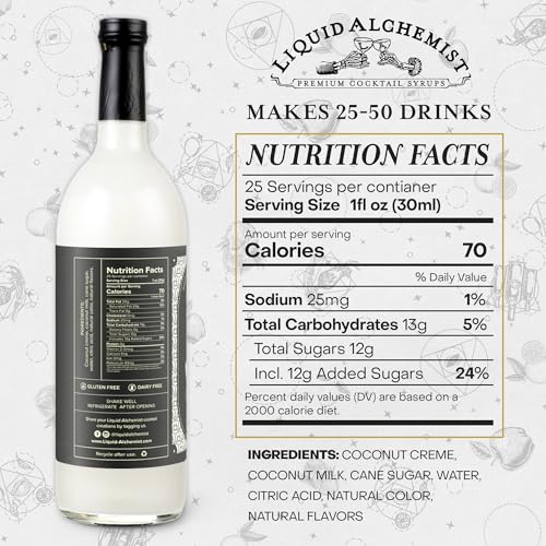 Image of Liquid Alchemist Coconut Syrup for Drinks - Real Ingredients Make our Cream of Coconut Syrup a Perfect Pina Colada Drink Mix - Tropical Flavoring for Drinks - Vegan & Non-GMO (25.4 oz)