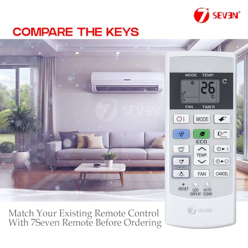 Image of 7SEVEN Compatible with Sharp AC Remote Control CRMC-A876JBEZ Model 156A Suitable for Split and Window 1 1.5 2 Ton Air Conditioner - Match Each Keys Exactly to Replicate Genuine Remote Function
