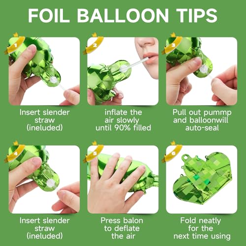 Image of Green Pixel Happy Birthday Banner Foil Balloons for Birthday Party Decorations Supplies
