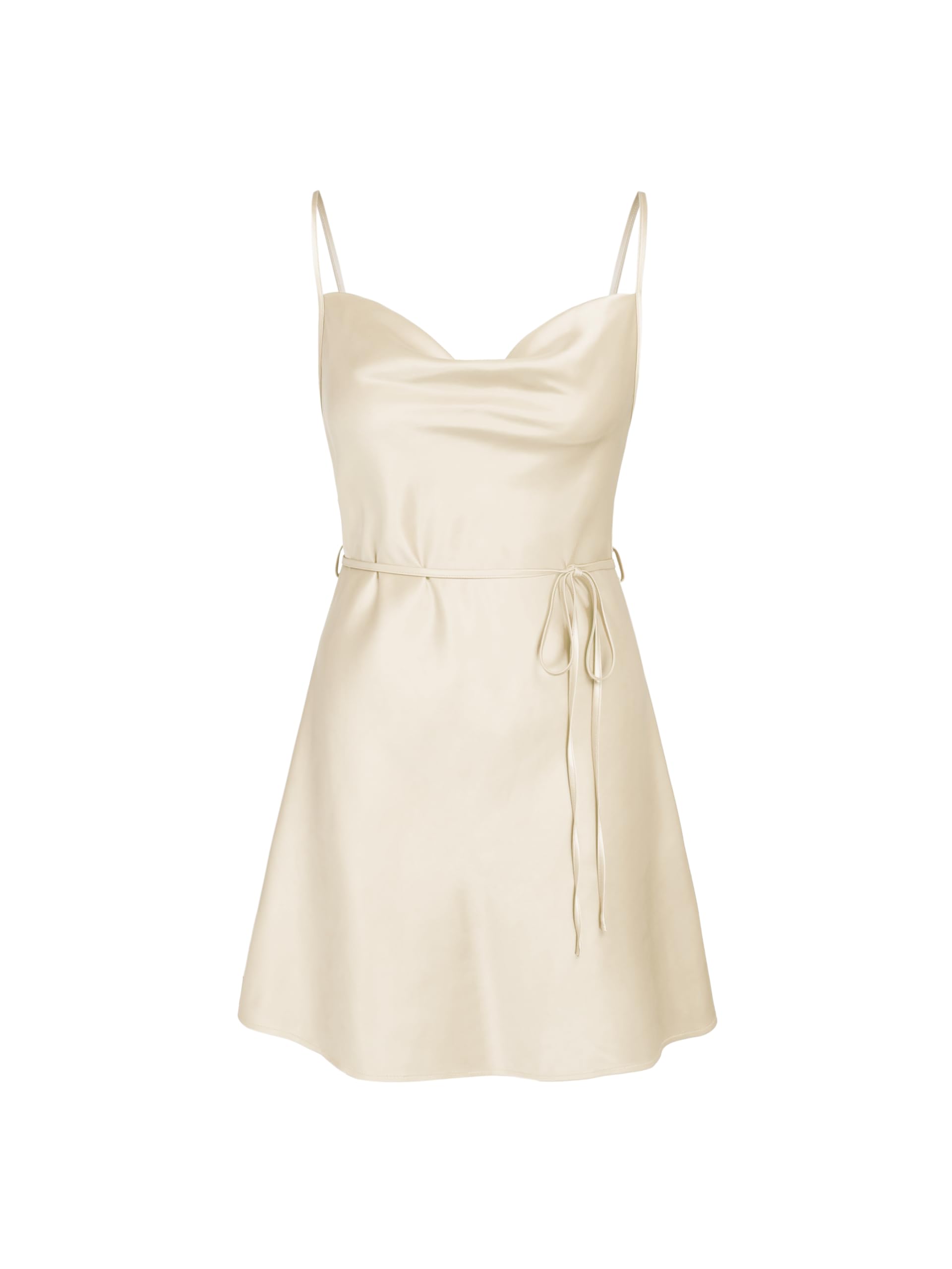 CIDER Women Summer 2025 Wedding Guest Cocktail Dresses Solid Satin Cowl  Neck Cami Mini Dress