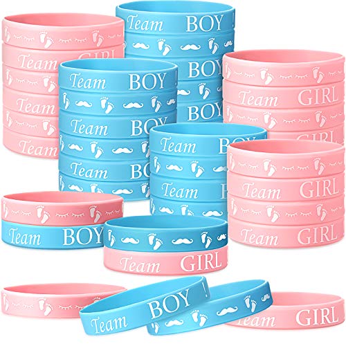 Jetec 30 Pieces Gender Reveal Bracelets, Team Boy Silicone Wristbands and Team Girl Rubber Bracelets for Gender Reveal Ideas Party Supplies Decorations (Classic Style)