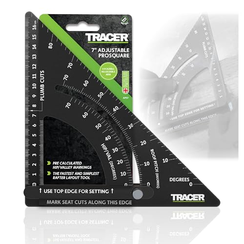 TRACER 7" ProSquare Adjustable Measuring Tool (Professional Construction Square Tool with Lockable arm and Easy to Read Laser Markings)