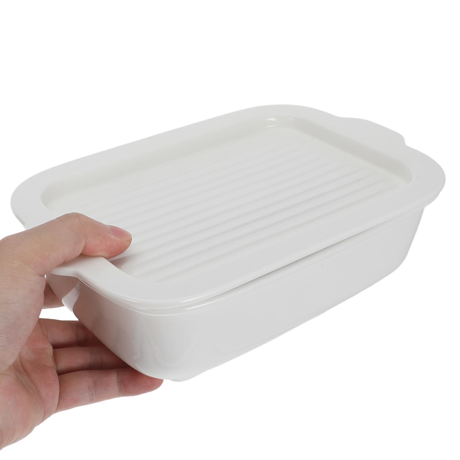 Molde para Horno Rectangular de Cerámica de Color Claro con Tapa, Capacidad 800ml, Resistente al Horno y Fácil de Limpiar, Adecuado para Reuniones Familiares