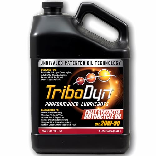 TriboDyn Full Synthetic 20W-50 Motorcycle Oil – JASO MA2 Wet Clutch Safe – Ceramic Coating Tech Reduces Friction & Prevents Dry Starts (1 Gallon)