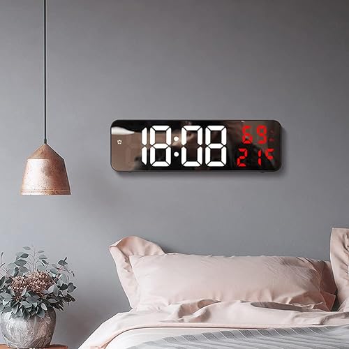 Miniatura 7 de YardGo Reloj de pared digital para dormitorio, reloj digital LED para pared con 1224 horas, atenuación automática, temperatura y humedad, reloj