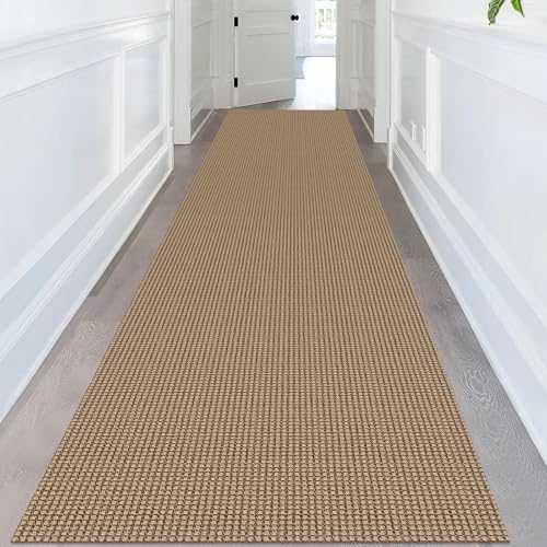 KOZYFLY Extra Long Runners for Hallways 3x14 ft Washable Kitchen Runner Non Slip Rubber Backed Hallway Rug Cotton Entryway Runner Rug Floor Carpet for Indoor Hall, Kitchen, Stair, Tan/Orange/Brown