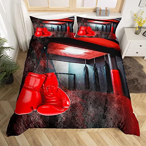 Housse de Couette 140x200 Gants de Boxe Rouges des Sports Parure de Lit Adolescent Adulte 1 Personne en Microfibre Douce Imprimée 3D avec Fermeture Éclair, avec 2 Taies d'oreiller 65x65 cm Cover