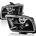 Spec-D Tuning LED Halo Jet Black Projector Headlights Compatible with 2005-2009 Ford Mustang, Left + Right Pair Headlamps Assembly