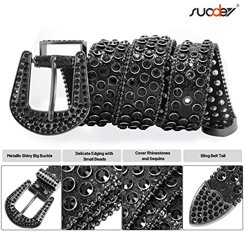 Image of SUOSDEY Women Men Rhinestone Belt Unisex Sequin Strap Bling Crystal Western Studs Glitter Luxury Belt for Jeans Pants Dress