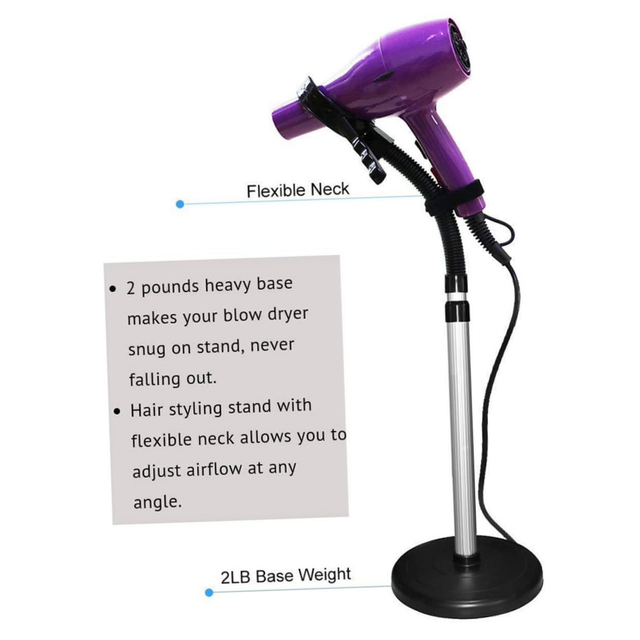 Soporte para Secador de Pelo Manos Libres con Ventosa Giratoria 360° | Aleación y Goma, Negro, Instalación Fácil, Soporte para Peinado y Rizado