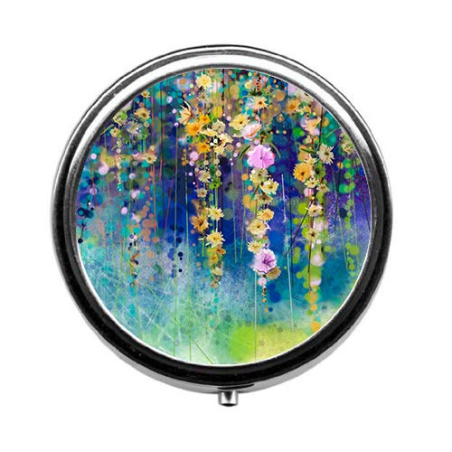 Image of Abstract Watercolor Flowers Pill Box /Pill Case-Round Pill Box /Case- Three-Compartment Pill Box /Pill Case