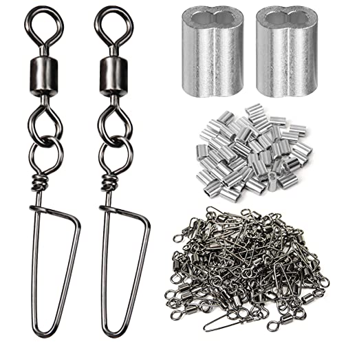 Volein Decoy Crimp Swivel Snap Set, Decoy Crimping Snap Swivels Tools, Decoy Line Crimps Ball Bearing Swivels, Texas Rigs Tools for Duck Goose Decoys Hunting（150-Pack