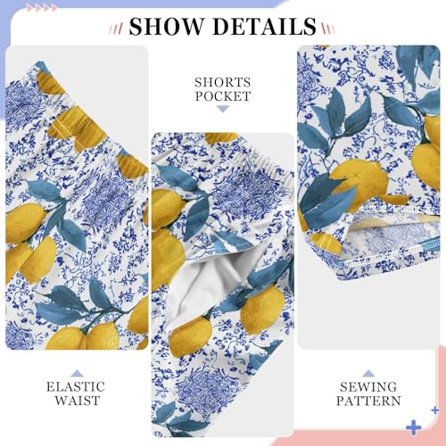 Pfrewn Pajama Pants Lemon Fruit (7) Lounge Pants Soft Pajama Bottoms with Pockets,L4