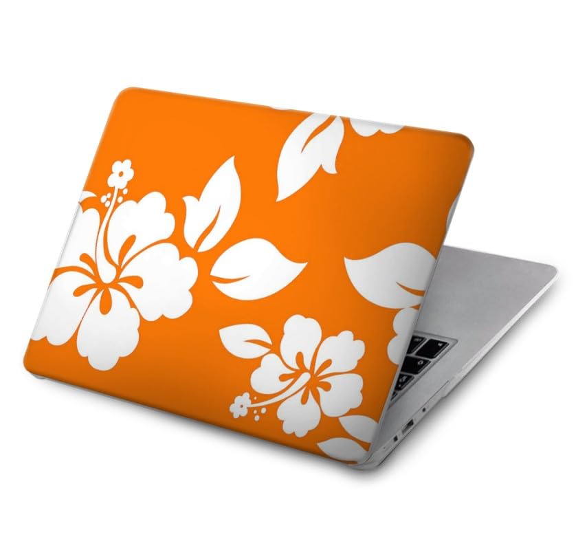Coque MacBook Pro 14 Orange au motif d'hibiscus hawaïen pour modèles A2442 et A2779